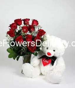 Combo of Teddy and Flowers Lahore -TheFlowersDelivery.com