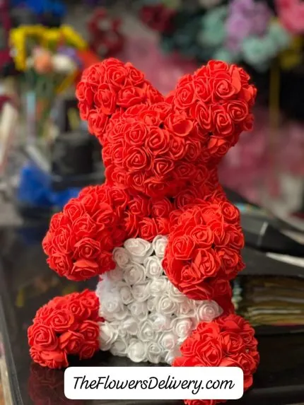 Valentine Day Foam Rose Bears Lahore - TheFlowersDelivery.com