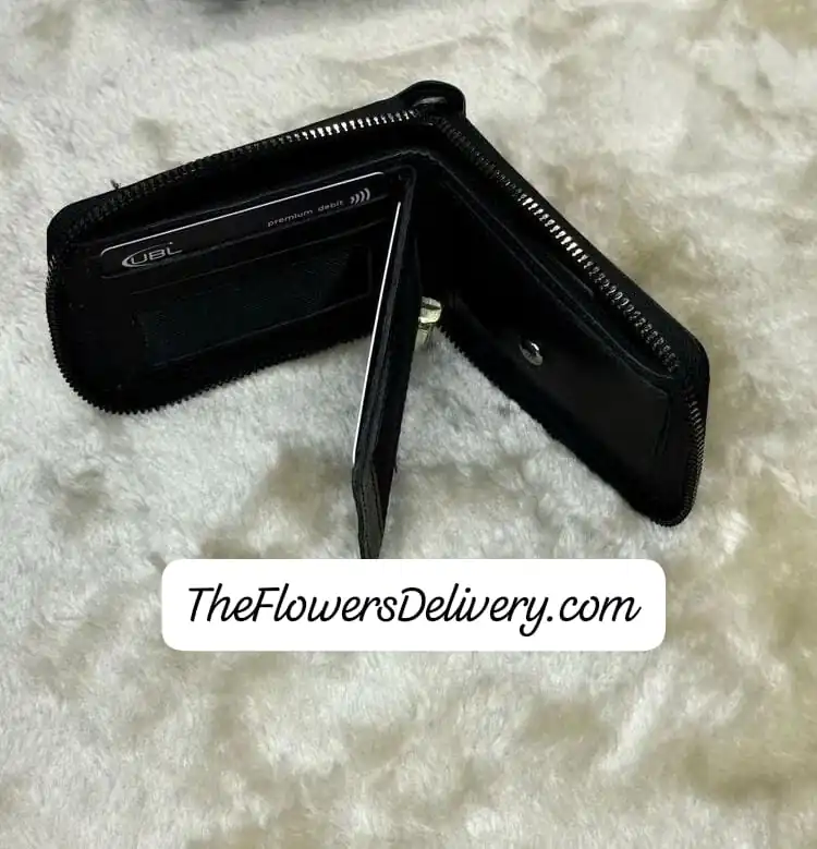 Black Leather Zipper Wallet Pakistan - TheFlowersDelivery.com