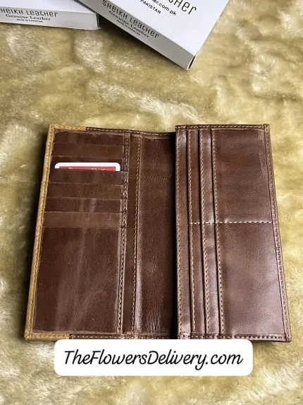 Brown Leather long Wallet Men Pakistan - TheFlowersDelivery.com